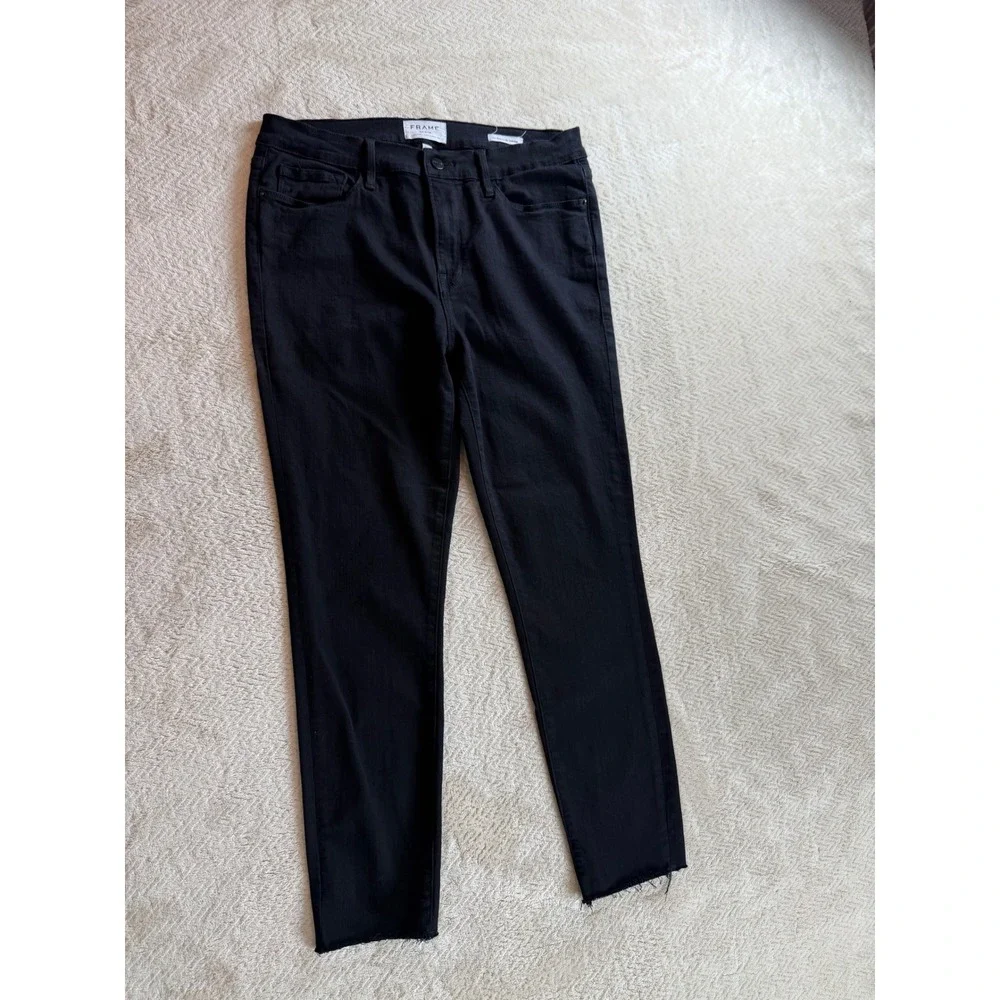 Frame Denim Le Skinny Raw Hem Jeans Film Noir Black LSJRS403 Size 32 - Picture 2 of 15